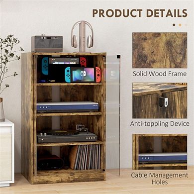 Media Tower Cabinet with Glass Door and Cable Management