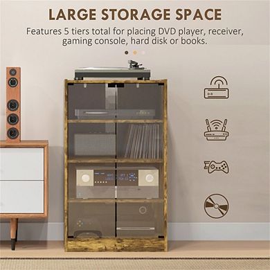 Media Tower Cabinet with Glass Door and Cable Management