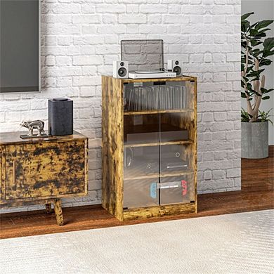 Media Tower Cabinet with Glass Door and Cable Management