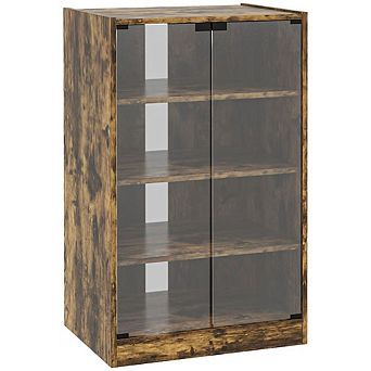 Media Tower Cabinet with Glass Door and Cable Management