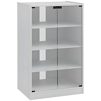 Media Tower Cabinet with Glass Door and Cable Management