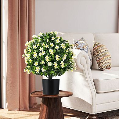 Set of 2 Artificial Flower Topiary Ball Plants with Pot for Porch Patio