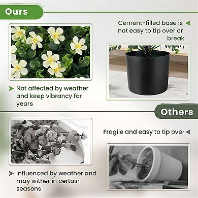Set of 2 Artificial Flower Topiary Ball Plants with Pot for Porch Patio