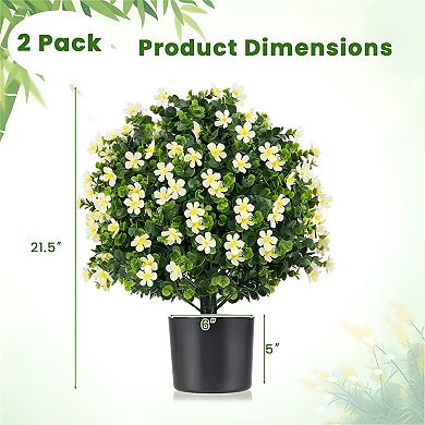 Set of 2 Artificial Flower Topiary Ball Plants with Pot for Porch Patio