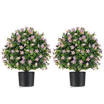 Set of 2 Artificial Flower Topiary Ball Plants with Pot for Porch Patio
