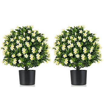 Set of 2 Artificial Flower Topiary Ball Plants with Pot for Porch Patio