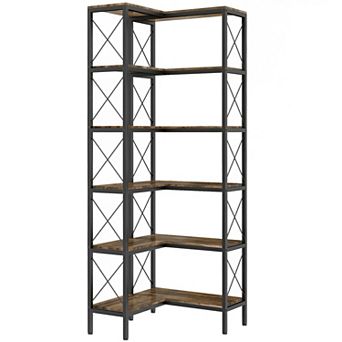 HOMCOM L-Shaped Bookshelf, 5 tier Corner Bookcase