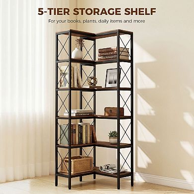 HOMCOM L-Shaped Bookshelf, 5-Tier Corner Bookcase