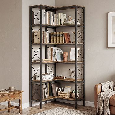 HOMCOM L-Shaped Bookshelf, 5-Tier Corner Bookcase