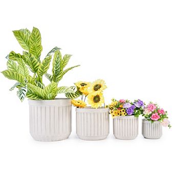 Loheer Handmade Ceramic Planter Pots Set of 4 with Vertical Line Design for Succulents and Cacti
