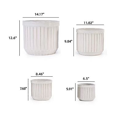 Loheer Handmade Ceramic Planter Pots Set of 4 with Vertical Line Design for Succulents and Cacti