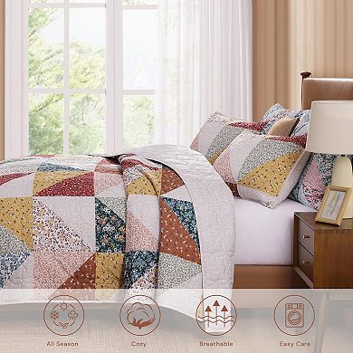 Patchwork Floral Reversible Bedspread Set