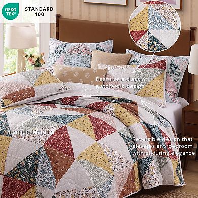 Patchwork Floral Reversible Bedspread Set