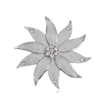 Glamour Pearlescent Enamel Painted Crystal Rhinestone Flower Petals Pin Brooch