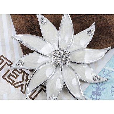 Glamour Pearlescent Enamel Painted Crystal Rhinestone Flower Petals Pin Brooch