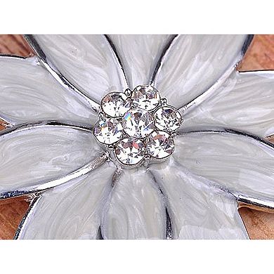 Glamour Pearlescent Enamel Painted Crystal Rhinestone Flower Petals Pin Brooch