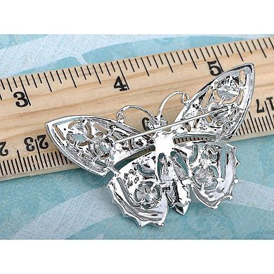 Silvery Tone Iridescent Light Green Rhinestones Small Butterfly Brooch Pin
