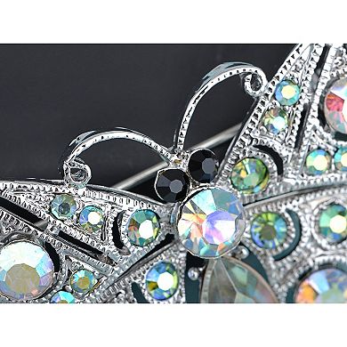 Silvery Tone Iridescent Light Green Rhinestones Small Butterfly Brooch Pin
