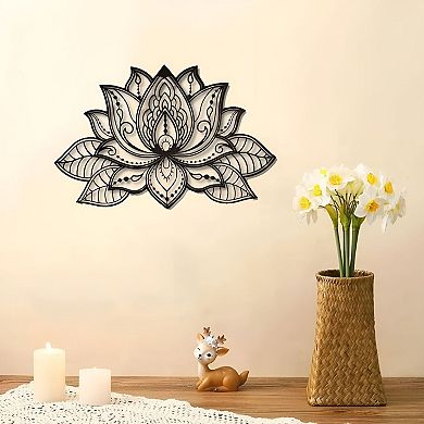 Boho-Inspired Metal Mandala Lotus Wall Sculpture for Modern or Eclectic Interiors
