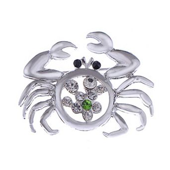 Silver Tone Crystal Rhinestone Funny Alaskan Pincer Crab Pin Brooch