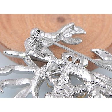Silver Tone Crystal Rhinestone Funny Alaskan Pincer Crab Pin Brooch