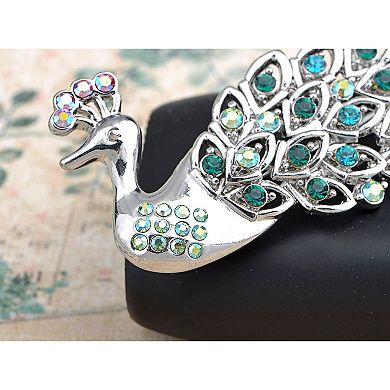 Emerald AB Crystal Rhinestone Iridescent Blue Feather Peacock Brooch Pin