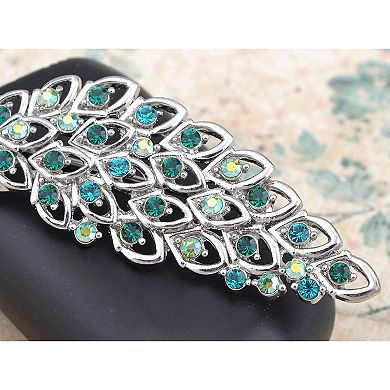 Emerald AB Crystal Rhinestone Iridescent Blue Feather Peacock Brooch Pin
