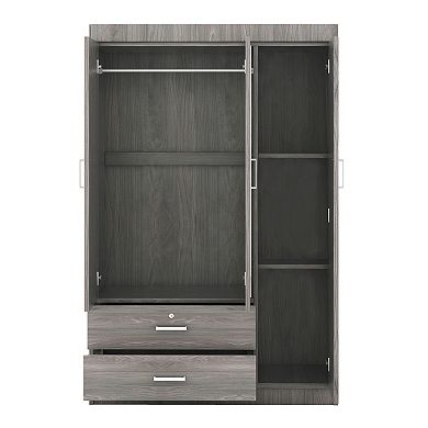 Pnronnc 3 Door Wardrobe Closet with Full-Length Mirror and Lockable Drawer for Bedroom