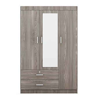 Pnronnc 3 Door Wardrobe Closet with Full-Length Mirror and Lockable Drawer for Bedroom