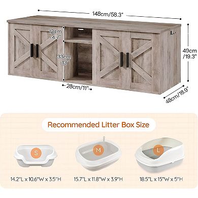 Double Cat Litter Box Enclosure Furniture with Storage Shelf and Hooks