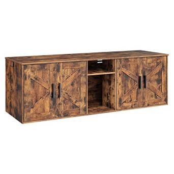 Double Cat Litter Box Enclosure Furniture with Storage Shelf and Hooks