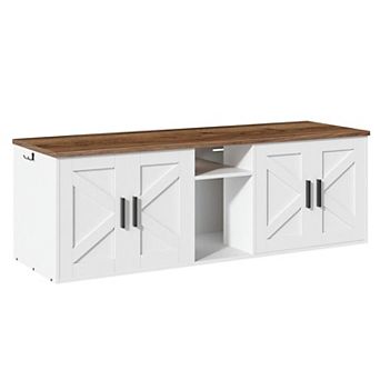 Double Cat Litter Box Enclosure Furniture with Storage Shelf and Hooks