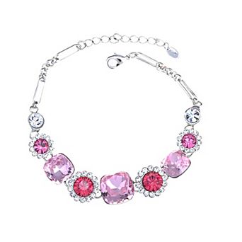 Silvery Colored Pebble Daisy Flower Crystal Bracelet Bangle