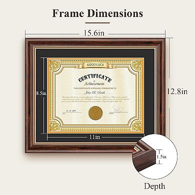 Walnut Solid Wood 11x14 Diploma Frame with Black & Gold Mat