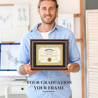 Walnut Solid Wood 11x14 Diploma Frame with Black & Gold Mat