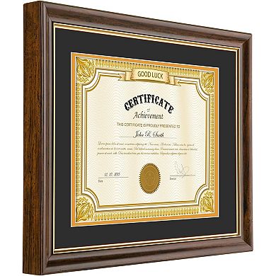 Walnut Solid Wood 11x14 Diploma Frame with Black & Gold Mat