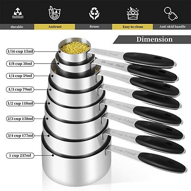 16-piece stainless steel measuring cup set with silicone handles