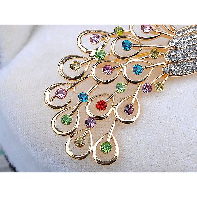 Elegant Classy Colorful Crystal Rhinestone Peacock Feather Design Pin Brooch