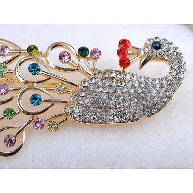 Elegant Classy Colorful Crystal Rhinestone Peacock Feather Design Pin Brooch