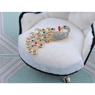 Elegant Classy Colorful Crystal Rhinestone Peacock Feather Design Pin Brooch