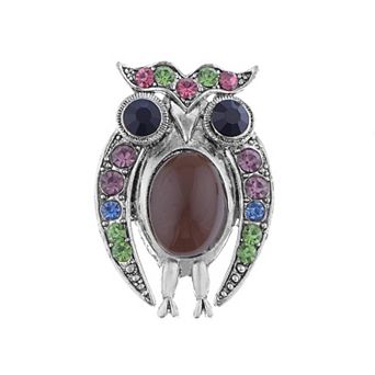 Staring Owl Bird Peridot Czech Crystal Rhinestone Fashion Pin Brooch
