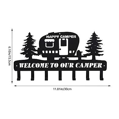 Camper Wall Key Holder with 7 Hooks Metal Entryway Key and Hat Organizer