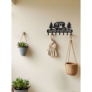 Camper Wall Key Holder with 7 Hooks Metal Entryway Key and Hat Organizer