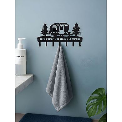 Camper Wall Key Holder with 7 Hooks Metal Entryway Key and Hat Organizer