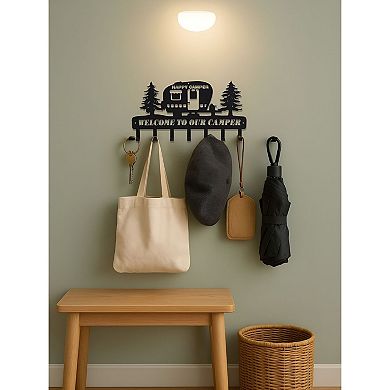 Camper Wall Key Holder with 7 Hooks Metal Entryway Key and Hat Organizer