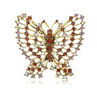 Topaz Crystal Rhinestone Outline Antique Flying Butterfly Pin Brooch
