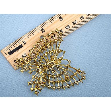 Topaz Crystal Rhinestone Outline Antique Flying Butterfly Pin Brooch