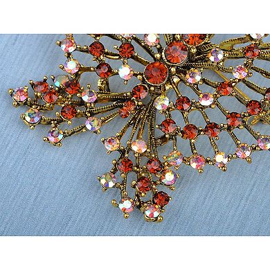 Topaz Crystal Rhinestone Outline Antique Flying Butterfly Pin Brooch