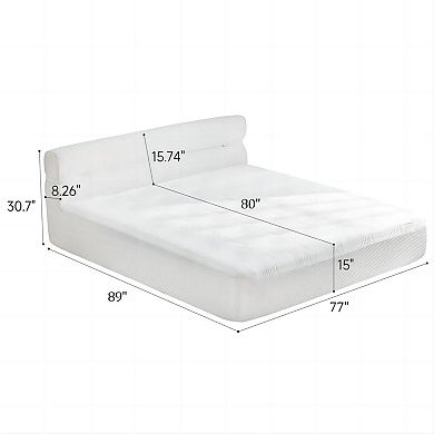 Integrated oversized mattress & bed frame, 15 inches thick, no assembly needed.