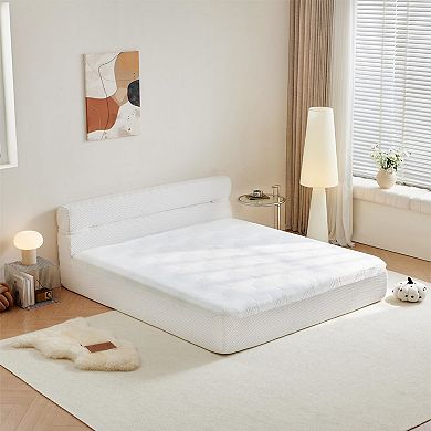 Integrated oversized mattress & bed frame, 15 inches thick, no assembly needed.